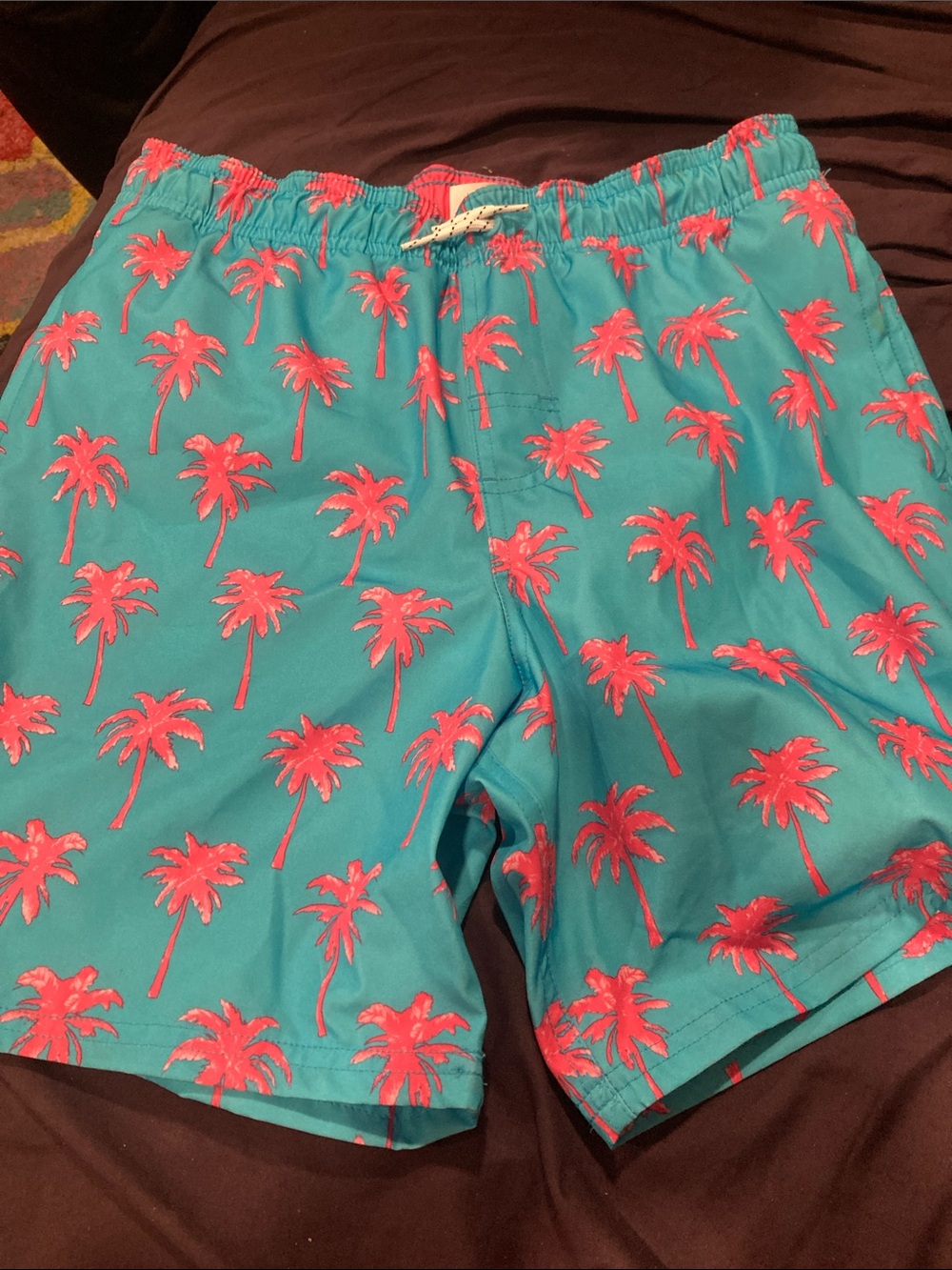 wonder nation Teal Swim Shorts with Pink Palm Print